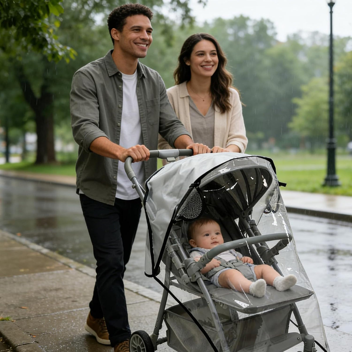 Stroller Rain Cover,Universal Baby Travel Weather -Food Grade EVA & Frosted PVC with Breathable Ventilation Mesh Clear Visibility for Most Single Strollers