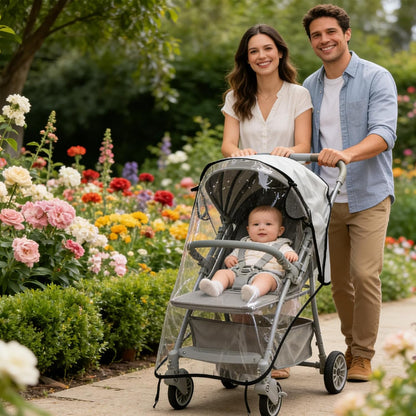 Stroller Rain Cover,Universal Baby Travel Weather -Food Grade EVA & Frosted PVC with Breathable Ventilation Mesh Clear Visibility for Most Single Strollers