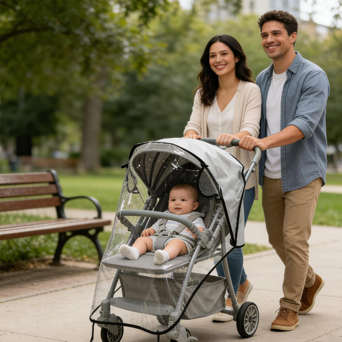 Stroller Rain Cover,Universal Baby Travel Weather -Food Grade EVA & Frosted PVC with Breathable Ventilation Mesh Clear Visibility for Most Single Strollers