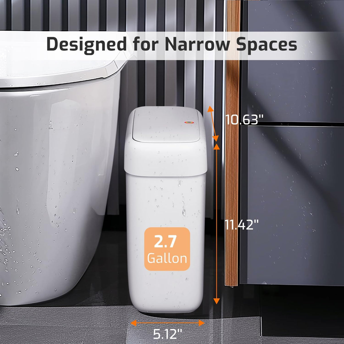Small Bathroom Trash Can with Lid, 2.6 Gallon Garbage Can with Pop-Up Lid