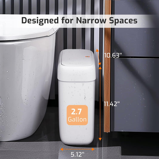 Small Bathroom Trash Can with Lid, 2.6 Gallon Garbage Can with Pop-Up Lid