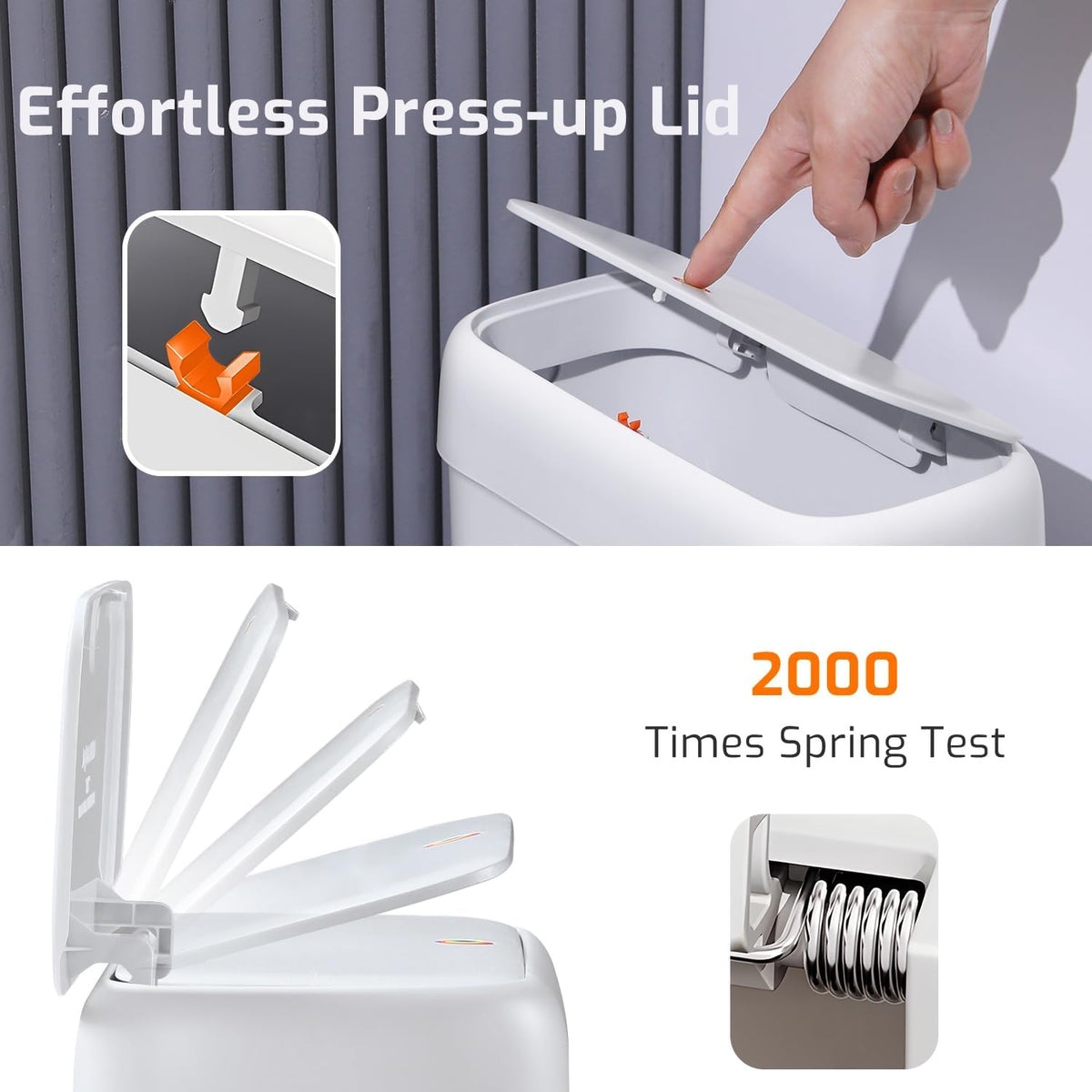Small Bathroom Trash Can with Lid, 2.6 Gallon Garbage Can with Pop-Up Lid