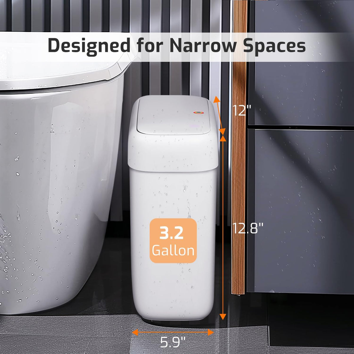 Small Bathroom Trash Can with Lid, 2.6 Gallon Garbage Can with Pop-Up Lid