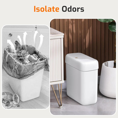 Small Bathroom Trash Can with Lid, 2.6 Gallon Garbage Can with Pop-Up Lid