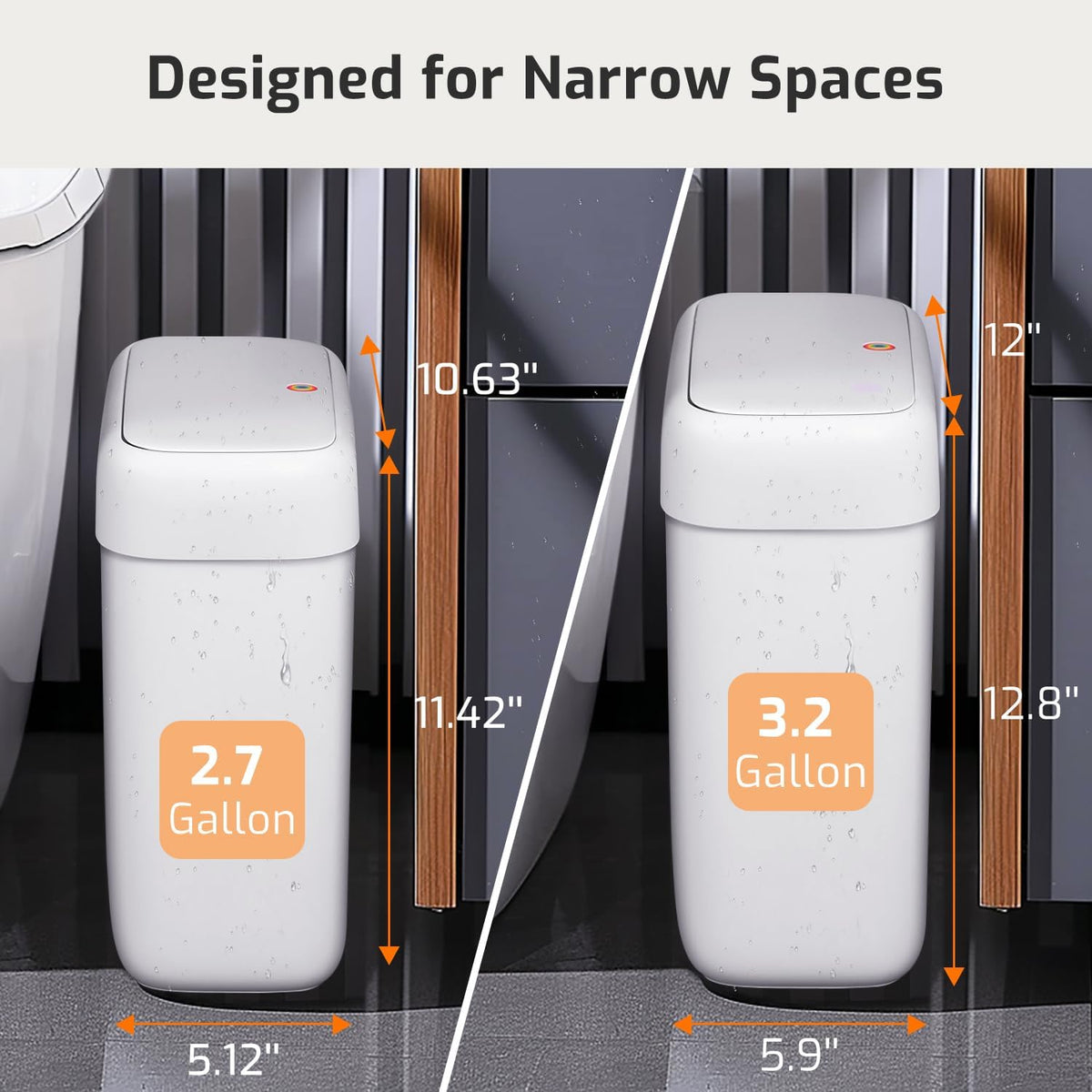 Small Bathroom Trash Can with Lid, 2.6 Gallon Garbage Can with Pop-Up Lid