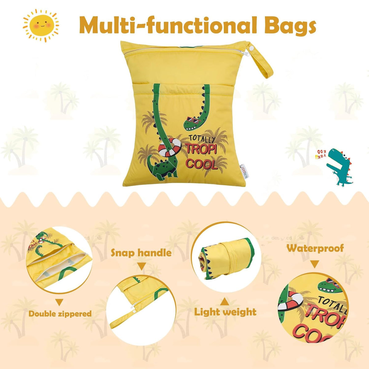 ALVA 2pcs Wet Dry Bags for Diaper Bag Waterproof Reusable with Two Pockets