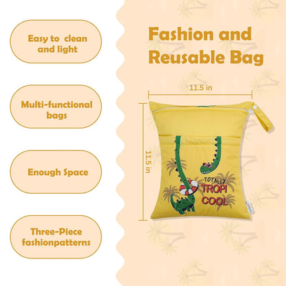 ALVA 2pcs Wet Dry Bags for Diaper Bag Waterproof Reusable with Two Pockets