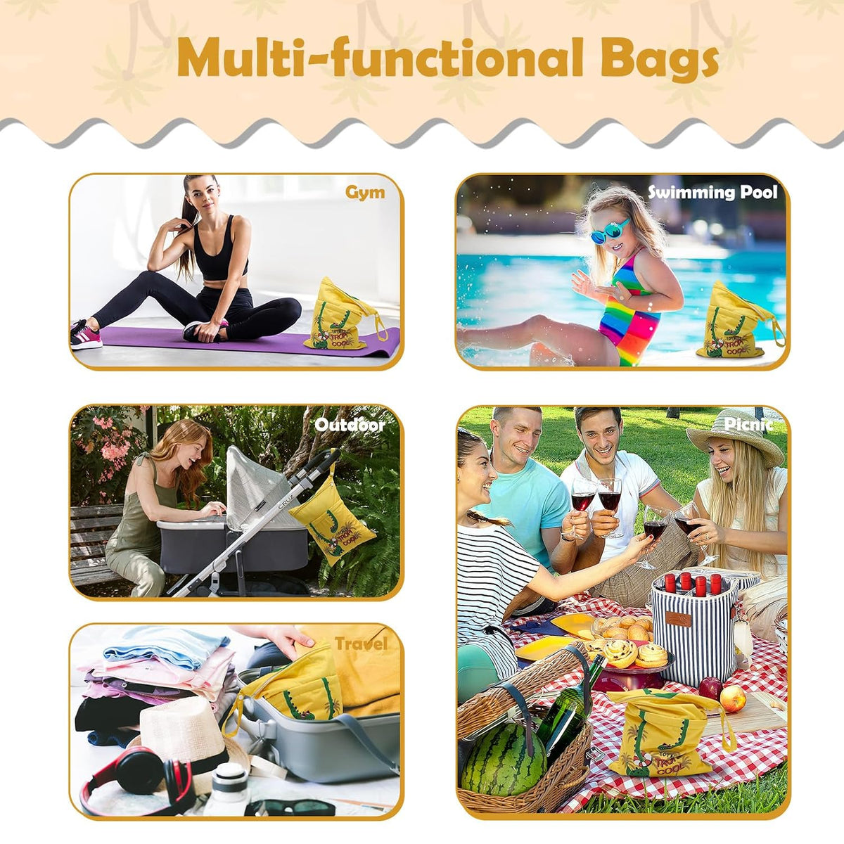 ALVA 2pcs Wet Dry Bags for Diaper Bag Waterproof Reusable with Two Pockets