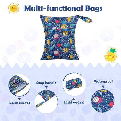 ALVA 2pcs Wet Dry Bags for Diaper Bag Waterproof Reusable with Two Pockets