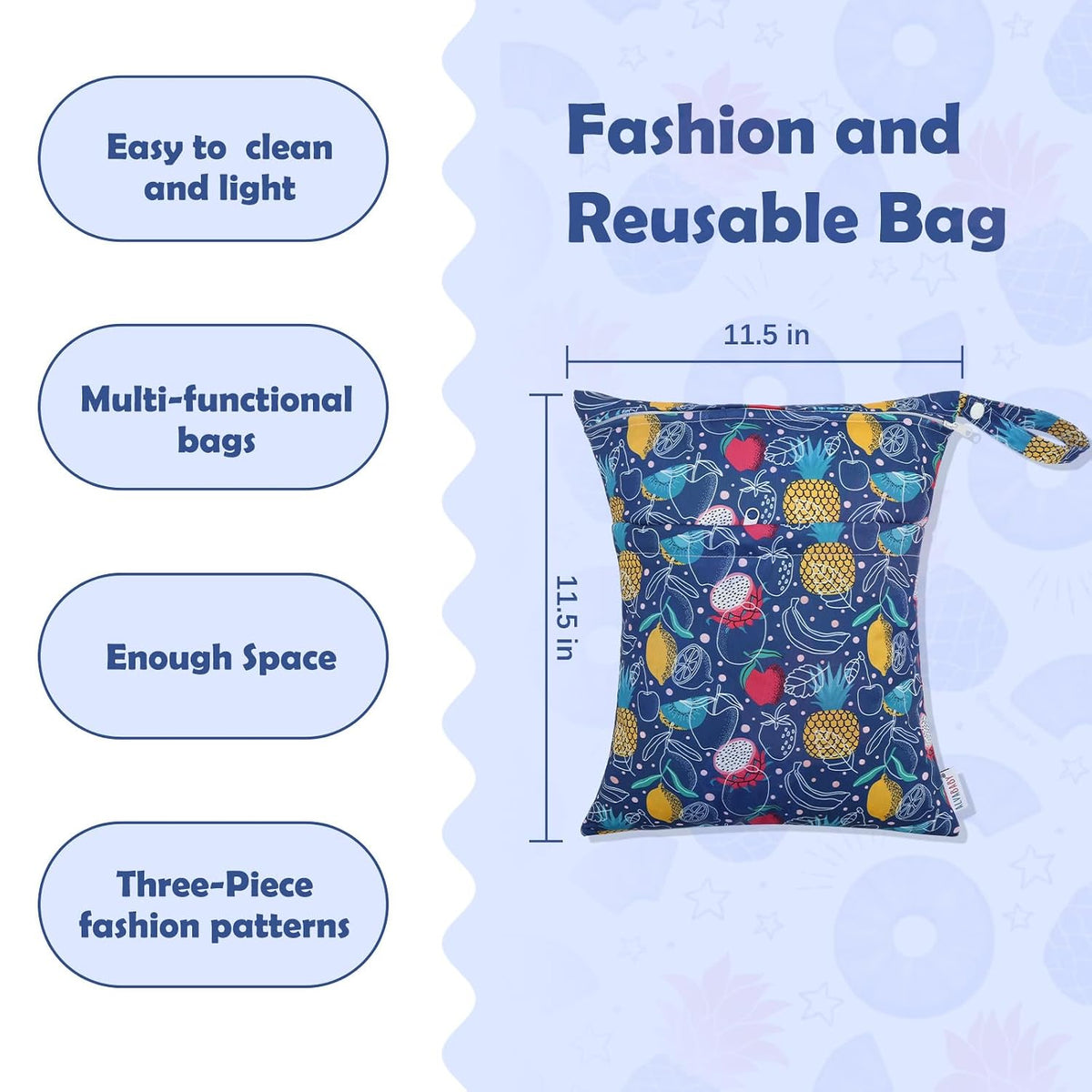 ALVA 2pcs Wet Dry Bags for Diaper Bag Waterproof Reusable with Two Pockets