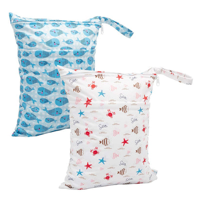 ALVA 2pcs Wet Dry Bags for Diaper Bag Waterproof Reusable with Two Pockets