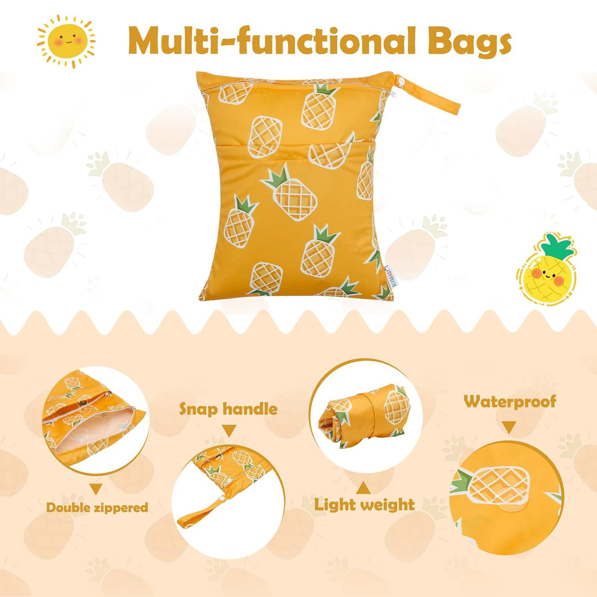 ALVA 2pcs Wet Dry Bags for Diaper Bag Waterproof Reusable with Two Pockets