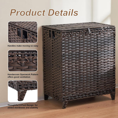 Laundry Hamper with Lid, 190L Large Laundry Basket 3 Section with 6 Removable Liner Bags & 3 Mesh Laundry Bags, Handwoven Rattan Clothes Hamper with Heightened Feet, No Install Needed, Natural