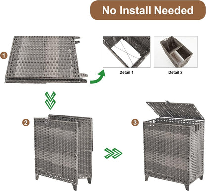Laundry Hamper with Lid, 190L Large Laundry Basket 3 Section with 6 Removable Liner Bags & 3 Mesh Laundry Bags, Handwoven Rattan Clothes Hamper with Heightened Feet, No Install Needed, Natural
