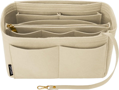 Purse Organizer Insert for Handbags, Softened Felt Bag Insert Organizer for Tote, Compatible with LV, Coach, MK, Kate Spade, Goyard, Longchamp (Beige, Medium)