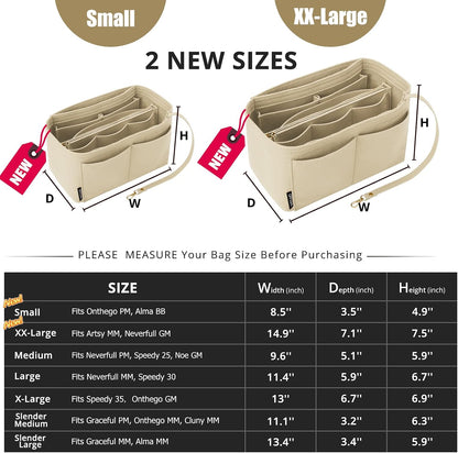 Purse Organizer Insert for Handbags, Softened Felt Bag Insert Organizer for Tote, Compatible with LV, Coach, MK, Kate Spade, Goyard, Longchamp (Beige, Medium)
