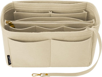 Purse Organizer Insert for Handbags, Softened Felt Bag Insert Organizer for Tote, Compatible with LV, Coach, MK, Kate Spade, Goyard, Longchamp (Beige, Medium)