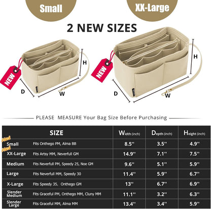 Purse Organizer Insert for Handbags, Softened Felt Bag Insert Organizer for Tote, Compatible with LV, Coach, MK, Kate Spade, Goyard, Longchamp (Beige, Medium)