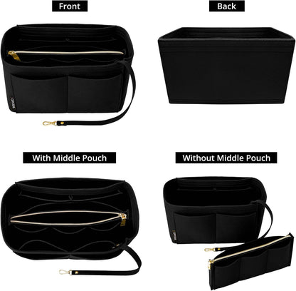 Purse Organizer Insert for Handbags, Softened Felt Bag Insert Organizer for Tote, Compatible with LV, Coach, MK, Kate Spade, Goyard, Longchamp (Beige, Medium)