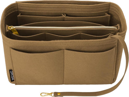 Purse Organizer Insert for Handbags, Softened Felt Bag Insert Organizer for Tote, Compatible with LV, Coach, MK, Kate Spade, Goyard, Longchamp (Beige, Medium)