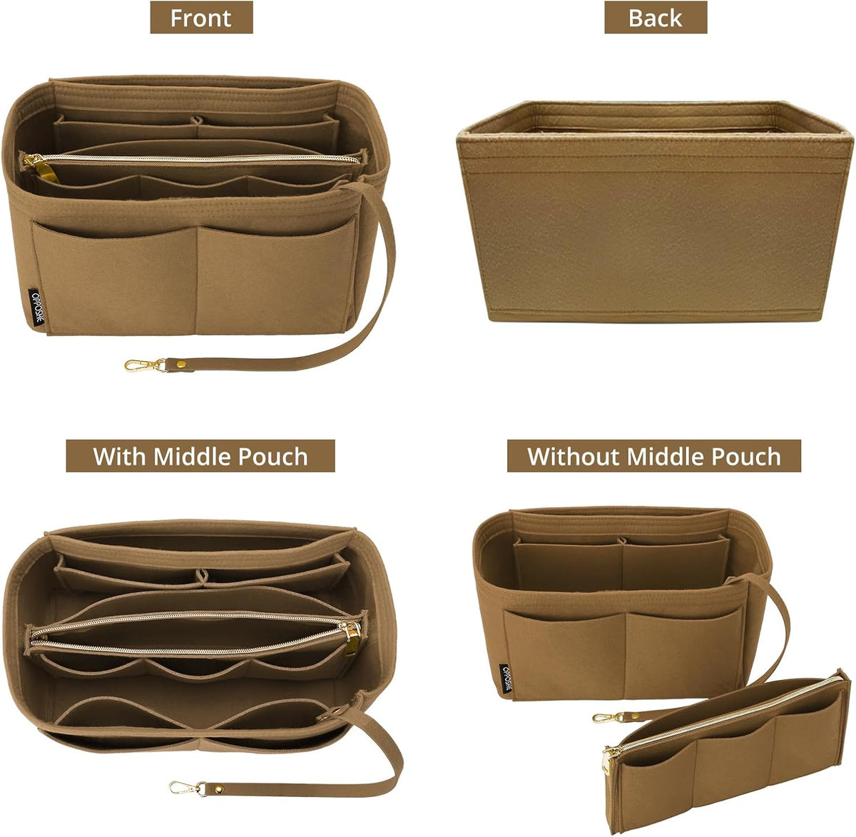 Purse Organizer Insert for Handbags, Softened Felt Bag Insert Organizer for Tote, Compatible with LV, Coach, MK, Kate Spade, Goyard, Longchamp (Beige, Medium)