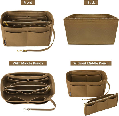 Purse Organizer Insert for Handbags, Softened Felt Bag Insert Organizer for Tote, Compatible with LV, Coach, MK, Kate Spade, Goyard, Longchamp (Beige, Medium)
