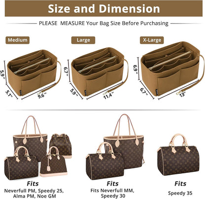 Purse Organizer Insert for Handbags, Softened Felt Bag Insert Organizer for Tote, Compatible with LV, Coach, MK, Kate Spade, Goyard, Longchamp (Beige, Medium)
