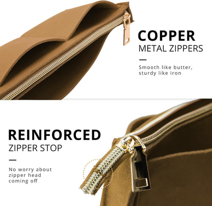 Purse Organizer Insert for Handbags, Softened Felt Bag Insert Organizer for Tote, Compatible with LV, Coach, MK, Kate Spade, Goyard, Longchamp (Beige, Medium)