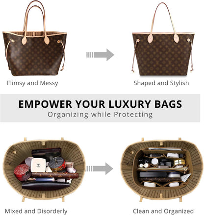 Purse Organizer Insert for Handbags, Softened Felt Bag Insert Organizer for Tote, Compatible with LV, Coach, MK, Kate Spade, Goyard, Longchamp (Beige, Medium)