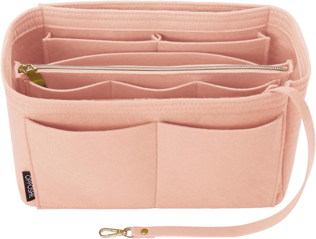 Purse Organizer Insert for Handbags, Softened Felt Bag Insert Organizer for Tote, Compatible with LV, Coach, MK, Kate Spade, Goyard, Longchamp (Beige, Medium)