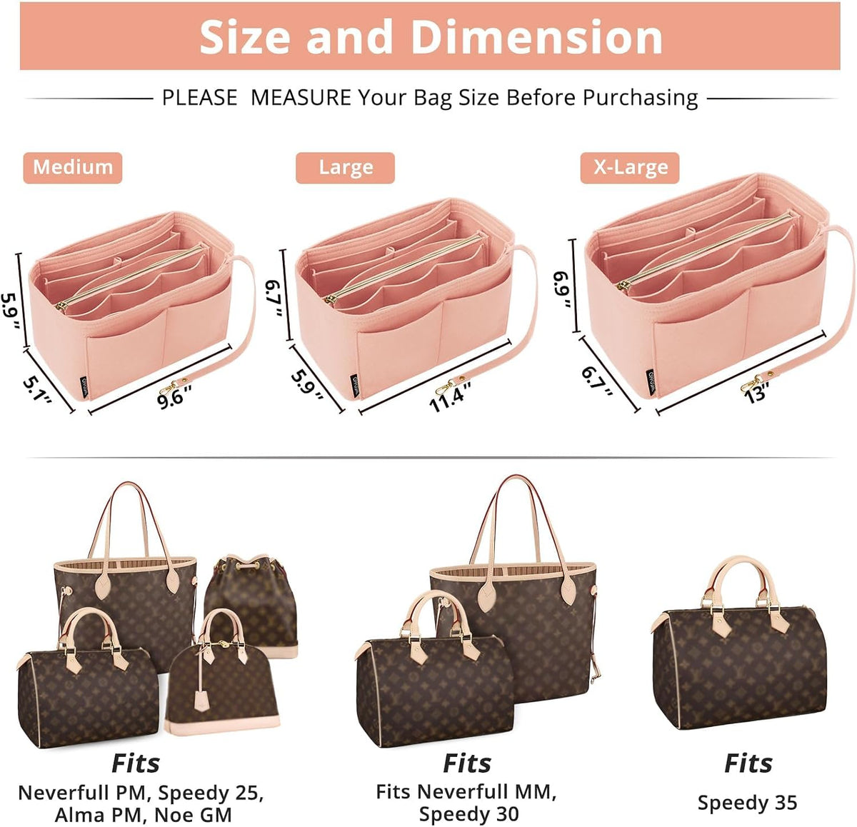 Purse Organizer Insert for Handbags, Softened Felt Bag Insert Organizer for Tote, Compatible with LV, Coach, MK, Kate Spade, Goyard, Longchamp (Beige, Medium)