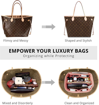 Purse Organizer Insert for Handbags, Softened Felt Bag Insert Organizer for Tote, Compatible with LV, Coach, MK, Kate Spade, Goyard, Longchamp (Beige, Medium)