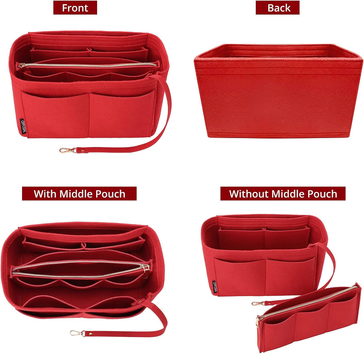 Purse Organizer Insert for Handbags, Softened Felt Bag Insert Organizer for Tote, Compatible with LV, Coach, MK, Kate Spade, Goyard, Longchamp (Beige, Medium)