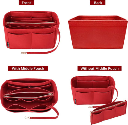 Purse Organizer Insert for Handbags, Softened Felt Bag Insert Organizer for Tote, Compatible with LV, Coach, MK, Kate Spade, Goyard, Longchamp (Beige, Medium)
