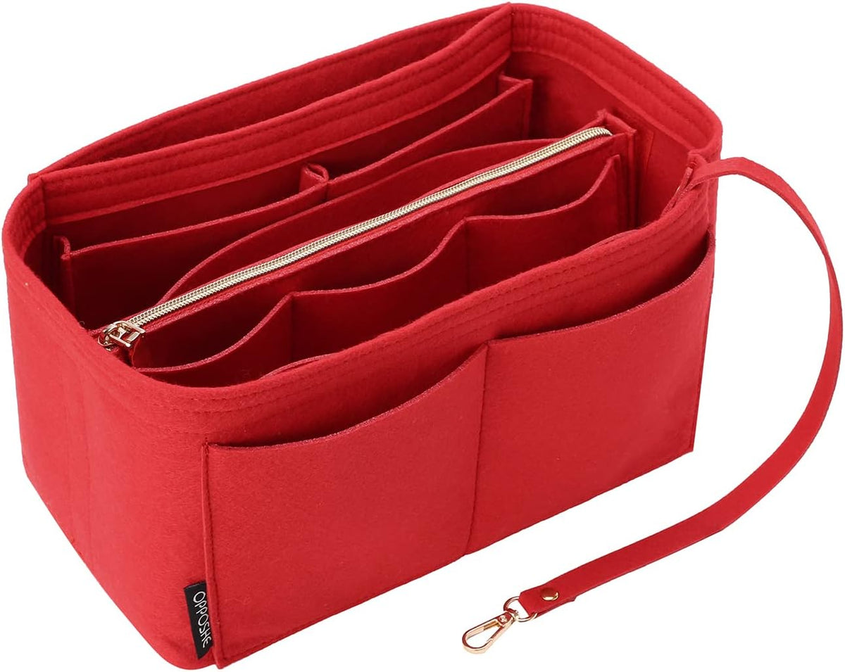 Purse Organizer Insert for Handbags, Softened Felt Bag Insert Organizer for Tote, Compatible with LV, Coach, MK, Kate Spade, Goyard, Longchamp (Beige, Medium)