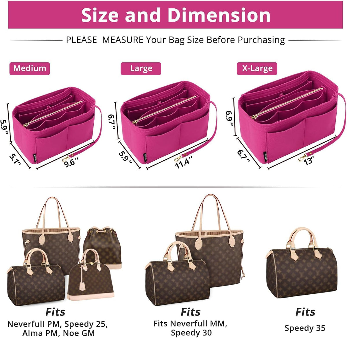 Purse Organizer Insert for Handbags, Softened Felt Bag Insert Organizer for Tote, Compatible with LV, Coach, MK, Kate Spade, Goyard, Longchamp (Beige, Medium)