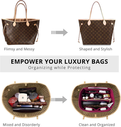 Purse Organizer Insert for Handbags, Softened Felt Bag Insert Organizer for Tote, Compatible with LV, Coach, MK, Kate Spade, Goyard, Longchamp (Beige, Medium)