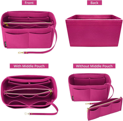 Purse Organizer Insert for Handbags, Softened Felt Bag Insert Organizer for Tote, Compatible with LV, Coach, MK, Kate Spade, Goyard, Longchamp (Beige, Medium)
