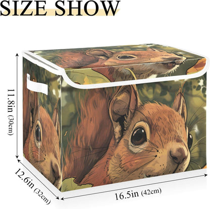 Storage Bin with Lid & Handles Cute Toys Storage Boxes Foldable Closet Baskets Stackable Fabric Home Clothes Organizer Container