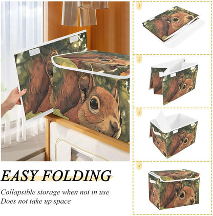 Storage Bin with Lid & Handles Cute Toys Storage Boxes Foldable Closet Baskets Stackable Fabric Home Clothes Organizer Container