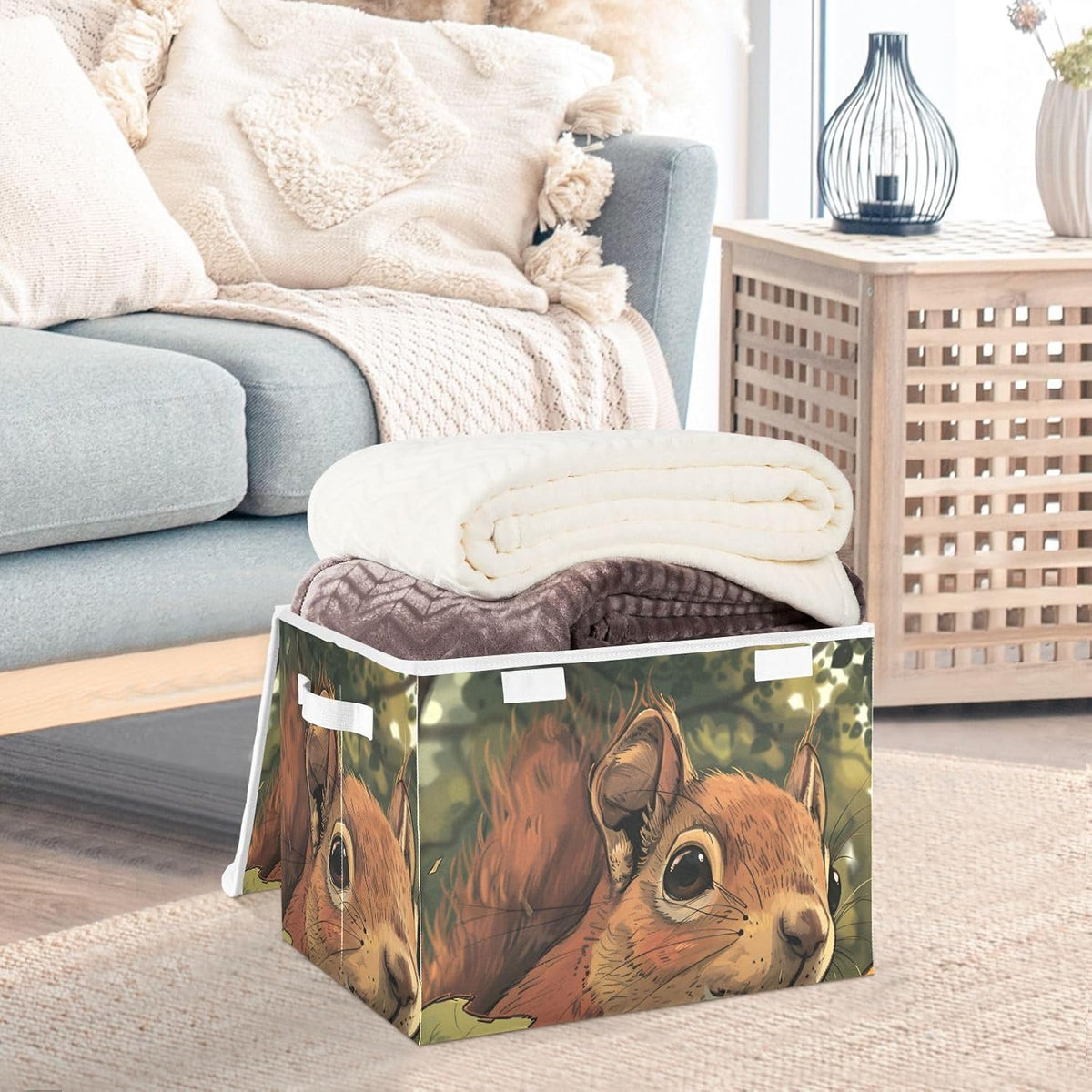 Storage Bin with Lid & Handles Cute Toys Storage Boxes Foldable Closet Baskets Stackable Fabric Home Clothes Organizer Container