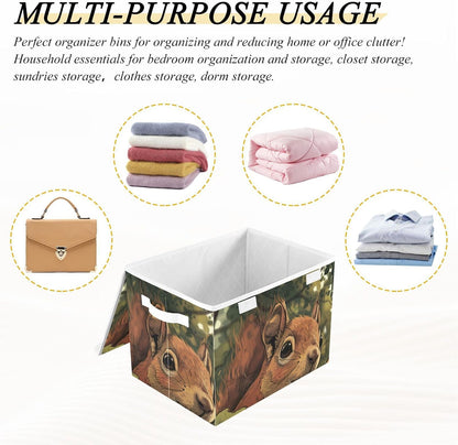 Storage Bin with Lid & Handles Cute Toys Storage Boxes Foldable Closet Baskets Stackable Fabric Home Clothes Organizer Container