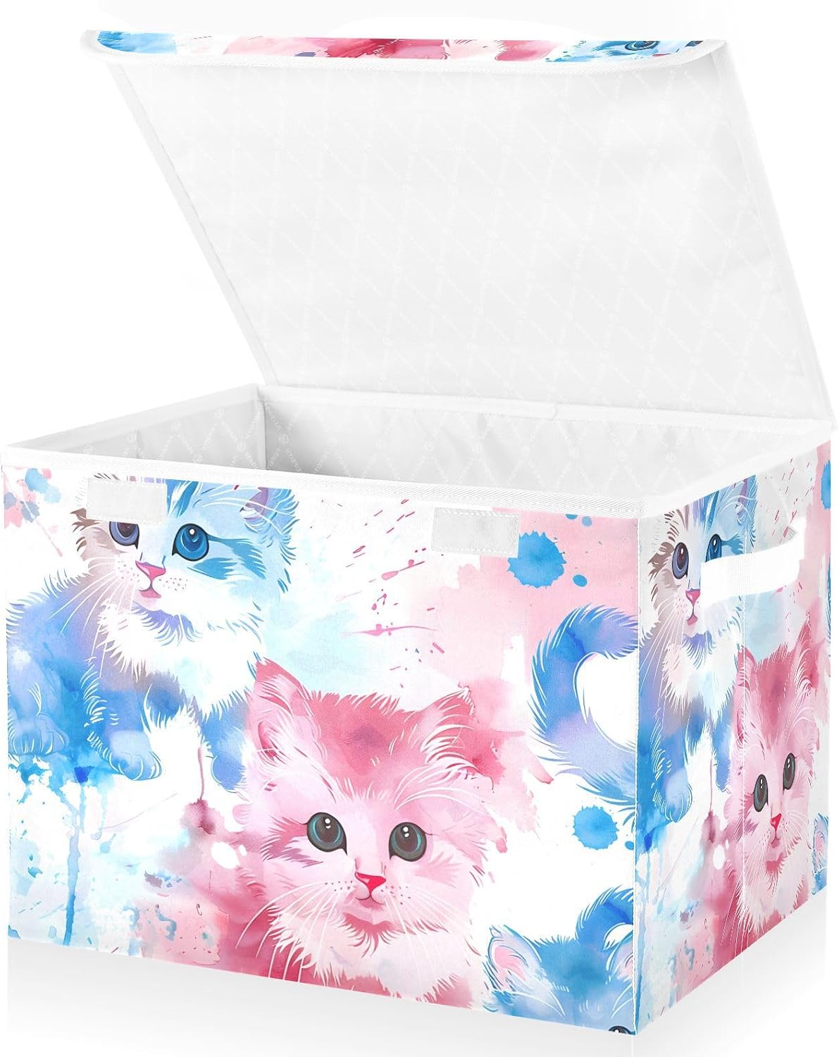 Storage Bin with Lid & Handles Cute Toys Storage Boxes Foldable Closet Baskets Stackable Fabric Home Clothes Organizer Container