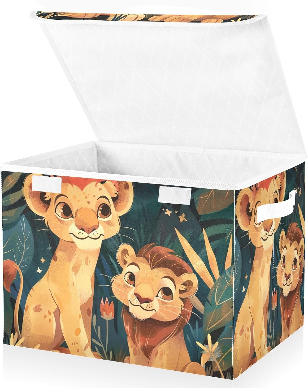 Storage Bin with Lid & Handles Cute Toys Storage Boxes Foldable Closet Baskets Stackable Fabric Home Clothes Organizer Container