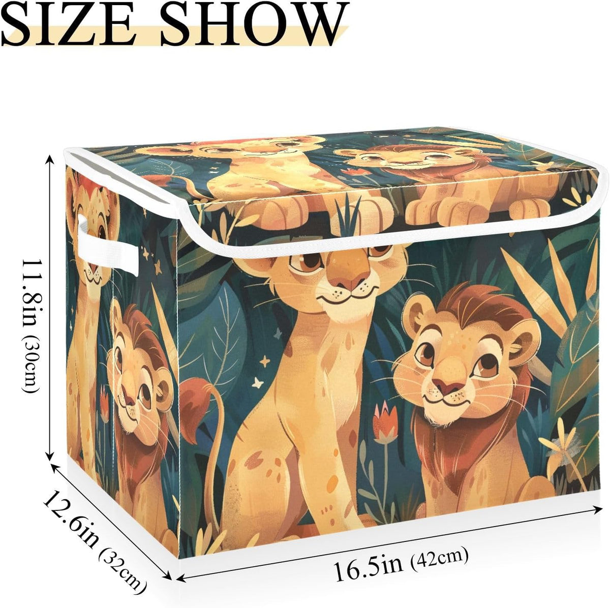 Storage Bin with Lid & Handles Cute Toys Storage Boxes Foldable Closet Baskets Stackable Fabric Home Clothes Organizer Container
