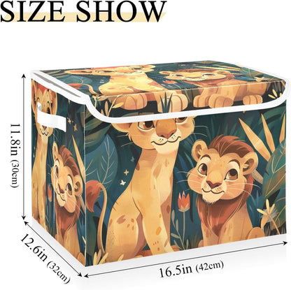 Storage Bin with Lid & Handles Cute Toys Storage Boxes Foldable Closet Baskets Stackable Fabric Home Clothes Organizer Container
