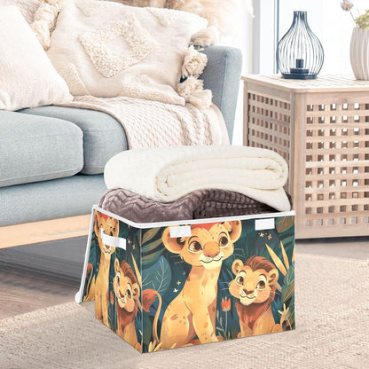 Storage Bin with Lid & Handles Cute Toys Storage Boxes Foldable Closet Baskets Stackable Fabric Home Clothes Organizer Container