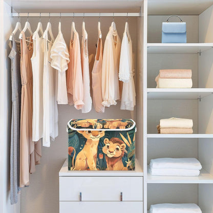 Storage Bin with Lid & Handles Cute Toys Storage Boxes Foldable Closet Baskets Stackable Fabric Home Clothes Organizer Container