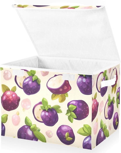 Storage Bin with Lid & Handles Cute Toys Storage Boxes Foldable Closet Baskets Stackable Fabric Home Clothes Organizer Container