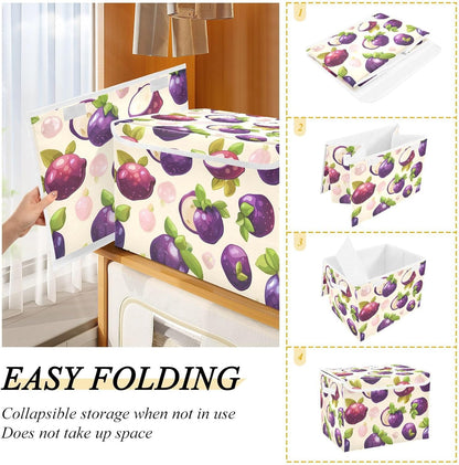 Storage Bin with Lid & Handles Cute Toys Storage Boxes Foldable Closet Baskets Stackable Fabric Home Clothes Organizer Container